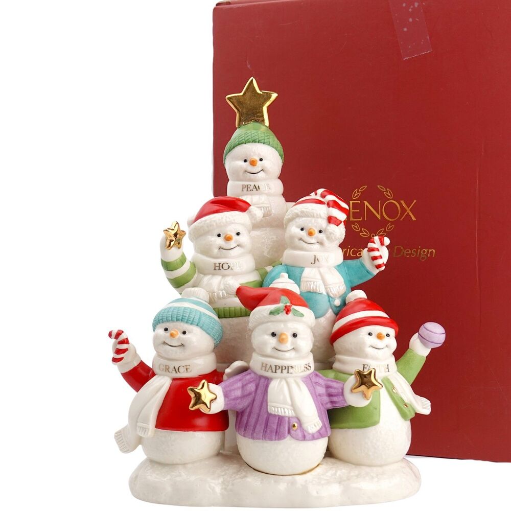 Lenox Holiday Snowmen Sentiments Figurine Peace Hope Joy Grace Faith Happy w/Box
